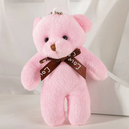 6/12pcs Mini Bear Plush Keychain Colorful Bear Stuffed Toy School Bag Pendant Teddy Doll Graduation Party Supplies Wedding Gift