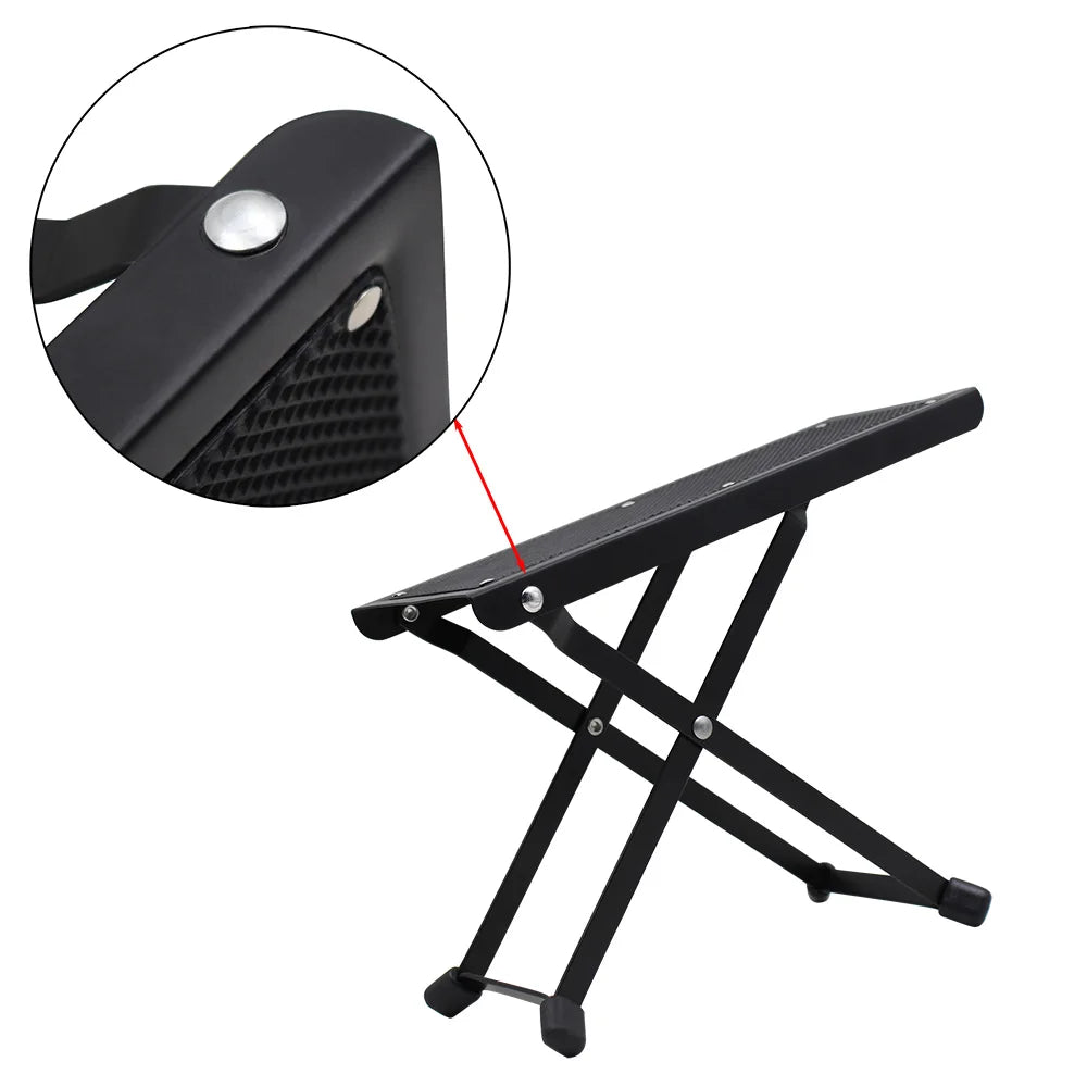 Guitar Foot Stool 4 Position Height Adjustable Foldable Guitar Pedal Foot Rest Step Footstool Black for Guitar Pedal Accessories