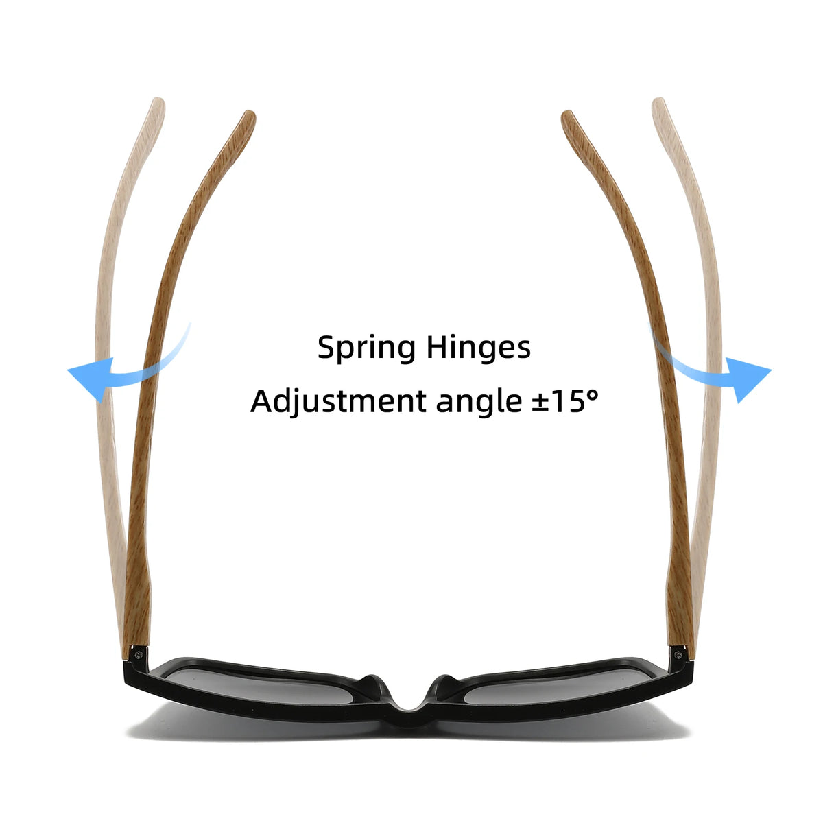 New Fashion Square Sunglasses - Wood Grain Spring Hinge, UV400 Unisex for Driving, Hiking & Travel