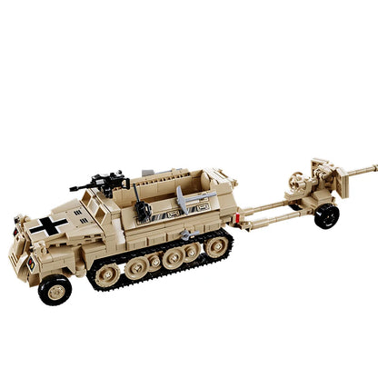 World War 2 WW2 Army Military Soldiers SWAT Half Tracked Armor Vehicle Trailer Assemble Building Blocks Bricks Children's Toys