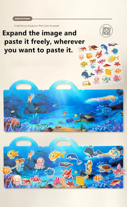Reusable Cartoon Sticker Book for Kids Multiple Scenos DIY Puzzle Game Educational Learning Classic Toys for Child Age 2-4 Gifts
