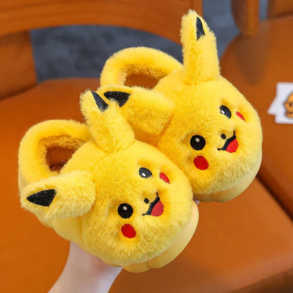 Kawaii Pikachu Figure Cotton Slippers Cover Heel Anime Peripheral Cute Cartoon Flat Autumn/Winter Plush Slippers Christmas Gifts