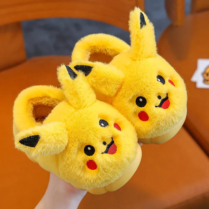 Kawaii Pikachu Figure Cotton Slippers Cover Heel Anime Peripheral Cute Cartoon Flat Autumn/Winter Plush Slippers Christmas Gifts