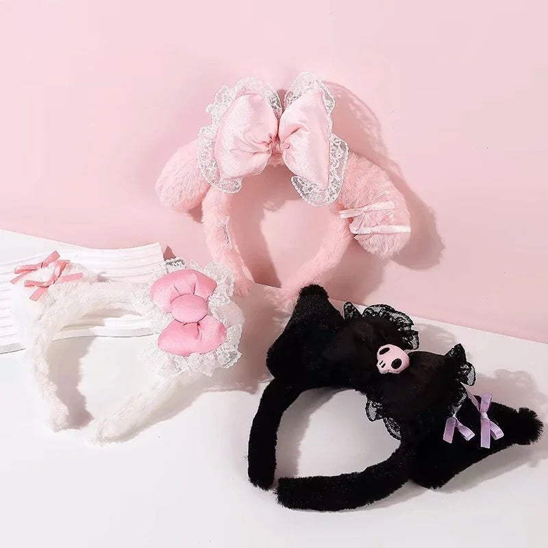 Sanrio Washing Face Headband Hello Kitty Kuromi Melody Plush Hair Accessories Cartoon Hair Hoop Lolita Style Sweet Headdress