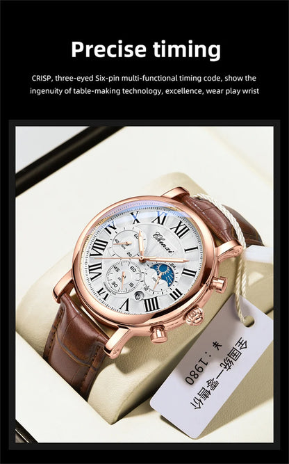 CHENXI 973 Multi-function Business Moon Phase Date Waterproof Rome Analog Imported Men Wristwatch Dial Quartz Leather Watches