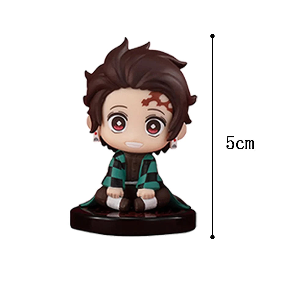 5-15pcs Q Version Demon Slayer Sitting Ghost Doll Tanjiro Nidouzi Inosuke Zenizu  Toy  Figural PVC Model Gift