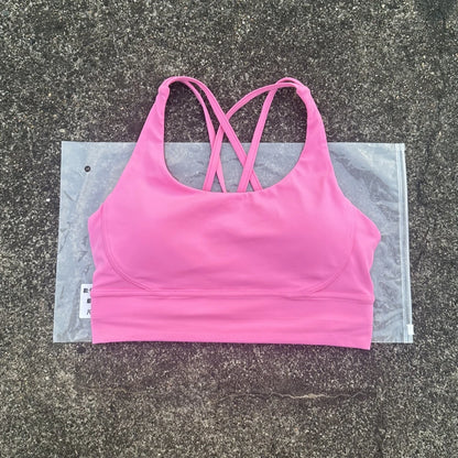 Solid Color Soft Cross Back Women Fitness Bra Tights Yoga Vest High Strength Shockproof Gym Sports Top Push Up With Chest Pad