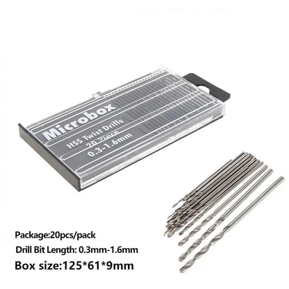 20Pcs Drill Bits For Precision Crafts Jewellery Watch Repair Model Making Hobby Work Electronics 0.3mm-1.6mm Mini HSS Spiral Dri