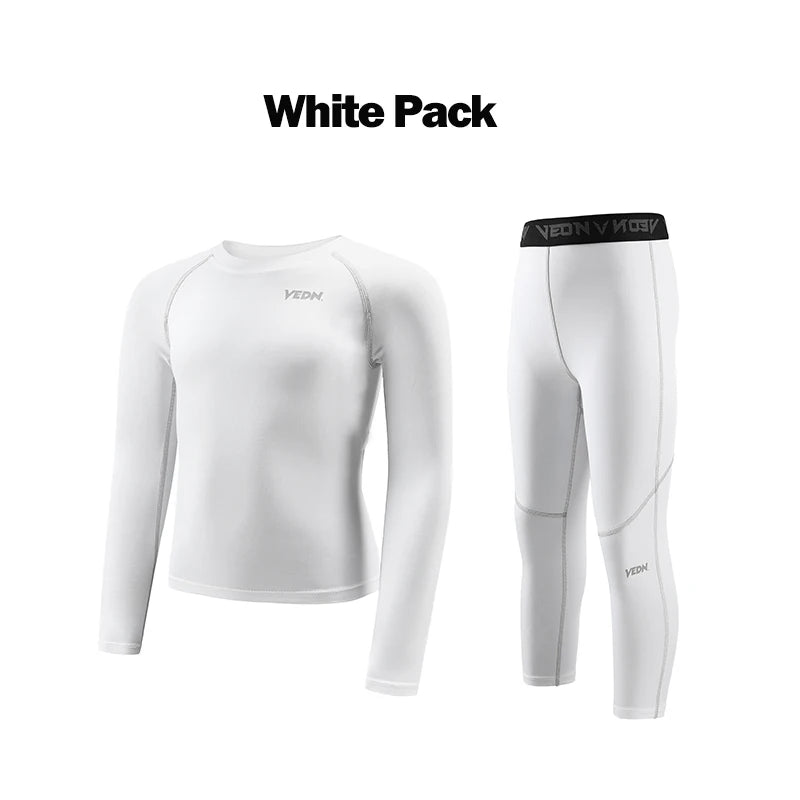 One Set Youth Boys Compression Leggings and Shirt Long Sleeve Sports Tights Running Basketball Base Layer