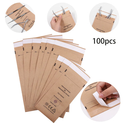 50/100Pcs Kraft Paper Bag Disposable Sterilization Disinfection Bag Nail Tools Sterilizer Manicure Bags sterilization Pouch