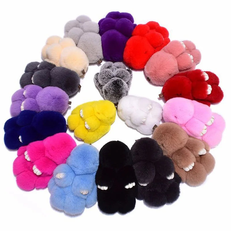 Cute Pluff Bunny Keychain Women Fur Pom Pom Angel Rabbit Key Ring Hare Plush Dolls Toy Girls Bag Car Key Pendant Kids Xmas Gift