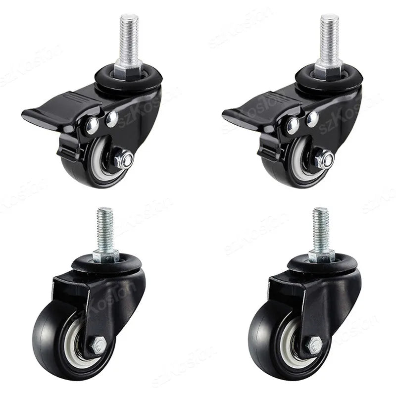 4pcs/kit Furniture Casters 1.5/2Inch M8/M10 Thread Stem Swivel Wheels Without/with Brakes Heavy Duty Coffee Table Chair Bin Cart