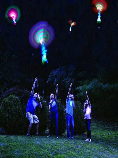 Outdoor Flash Rocket toy LED Lights Glowing Slingshot Rocket Helicopter Flying Toy kid's Party Fun Gift Rubber Band Ejector Toys