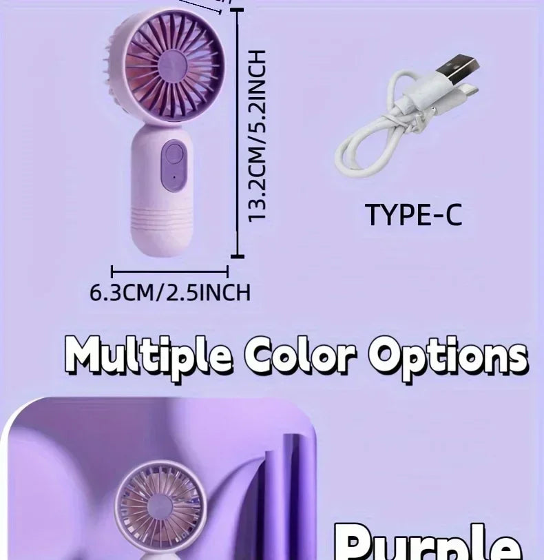 Mini Handheld Fan 3-Speed Strong Wind USB Rechargeable Long Lasting Portable Desk Fan For Students Office Outdoor Travel Camping