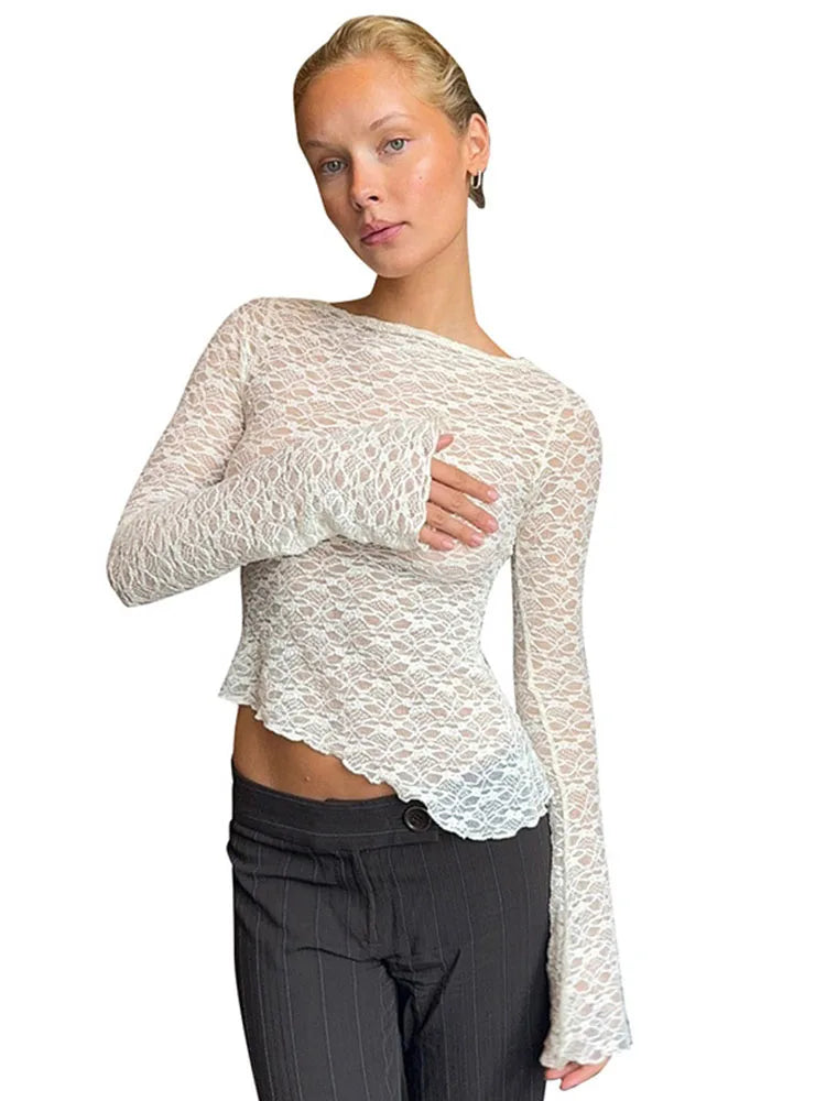 Women's Low-Cut Long Sleeve T-shirt Autumn Sexy Solid Color Streetwear Elegant Casual Slim Fit Versatile Female Tees