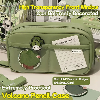Large-capacity Volcano Pencil Case, 3-layer Compartment Storage, High-aesthetic Pencil and Stationery Organizer for Boys and Gir