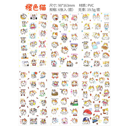 6Pieces/Set Transparent Pvc Waterproof Cartoon Sticker DIY Hand Account Decorative Stickers Kawaii Phone Cup Stickers