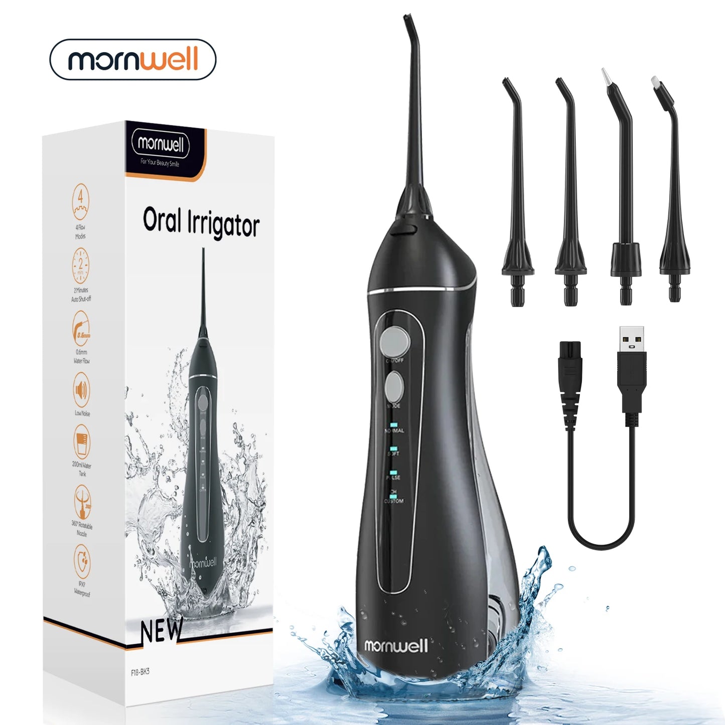 Water Floss Portable Cordless F18 Water Flosser 3 Cleaning Modes Waterproof Rechargeable Water Cleaner 4 Nozzles Clean Gums