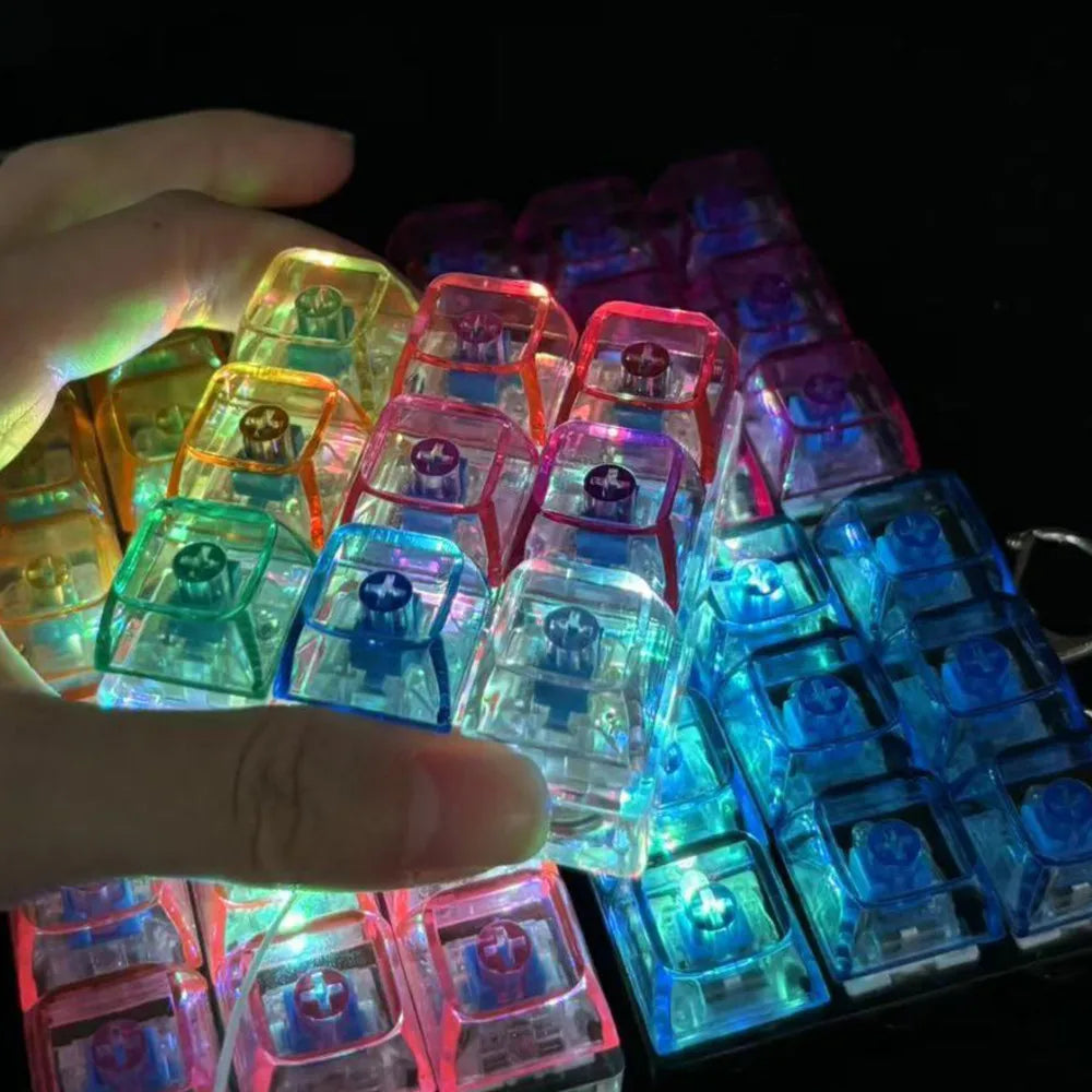 LED Keyboard Fidget Keychain 4/9 Keys Clicker Light Up Button Stress Relief Key Chain for Office Desk Finger Exercise Keycap