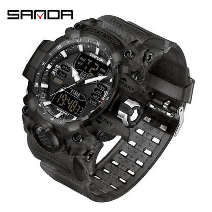 SANDA Outdoor Sports Military Mens Watch LED Digital Electron Quartz Male Wristwatch Dual Display Clock Men Relogio Masculino