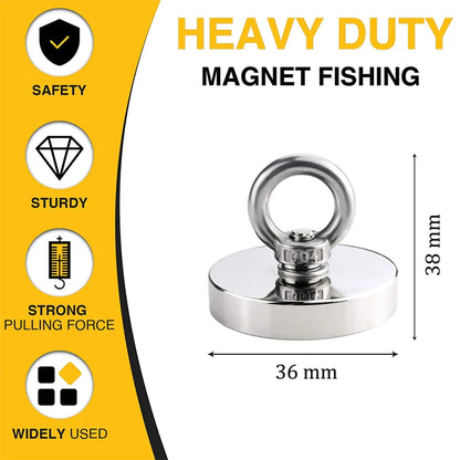 Super Strong Neodymium Fishing magnet Hooks N52 Heavy Duty magnet with Countersunk Hole Eyebolt 16-42mm Salvage Searcher Magnets