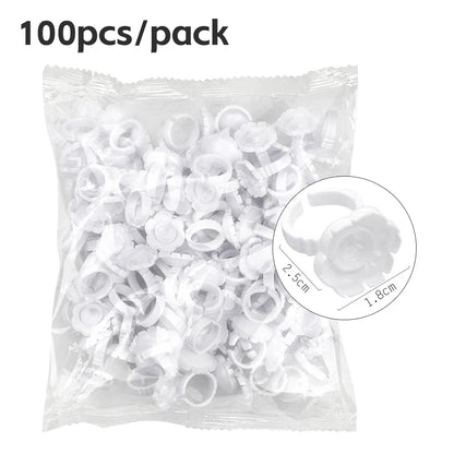 AILEISHI 100Pcs Disposable Eyelash Glue Fan Cup Rings Holder Container Tattoo Pigment Eyelash Extension Tools Lash Supplies