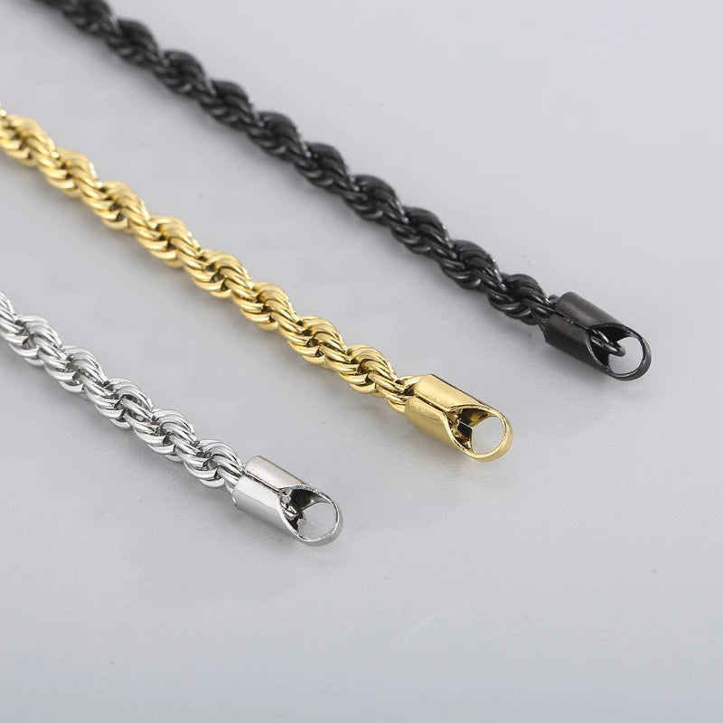4/6/8mm Stainless Steel Bracelets For Men Women Gold Color Twisted Rope Link Chain Bracelets On the Hand Jewelry Gifts