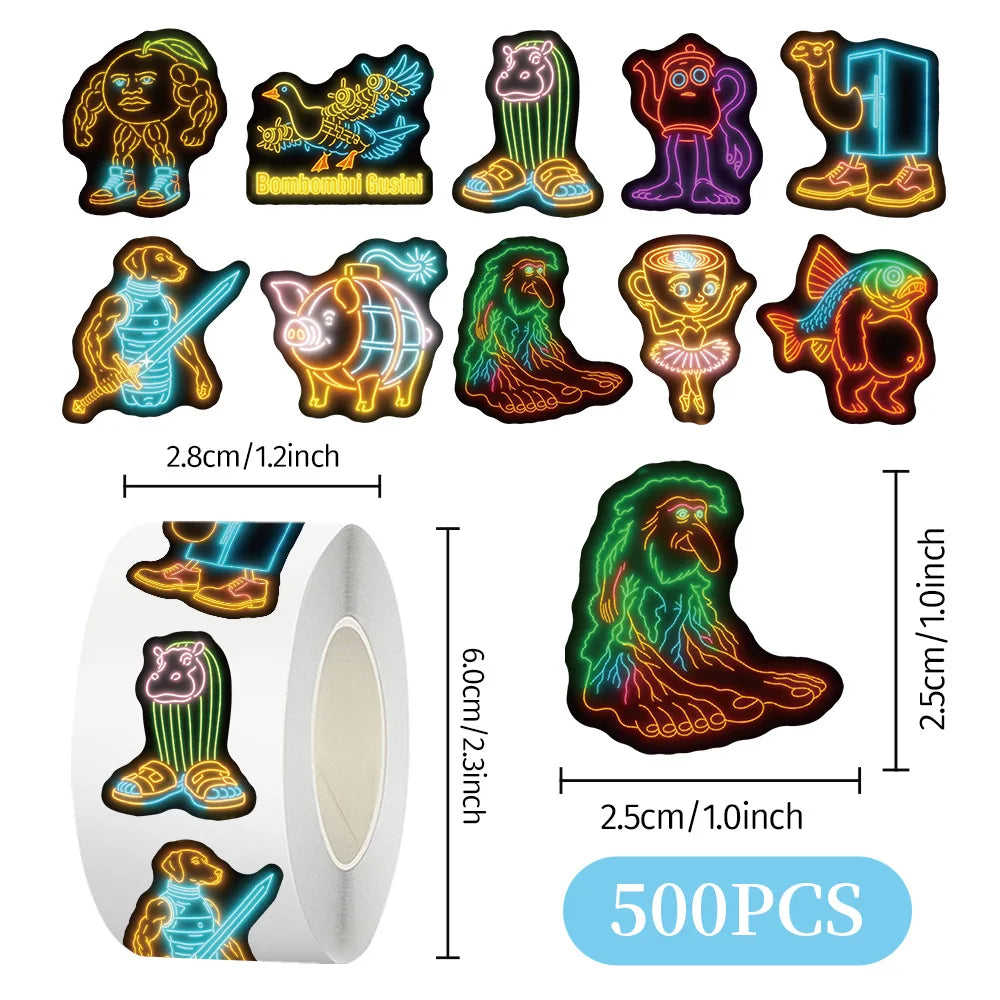 500pcs/Roll Italian Brainrot Stickers Funny AI Abstract TungTungSahur Tralalero Package Sealing DIY PVC Laptop Decals