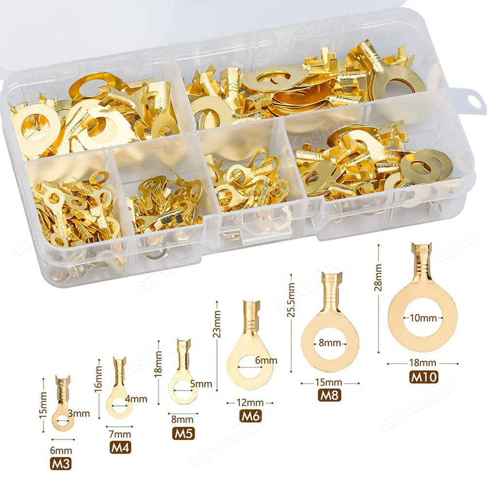 150/300/540Pcs M3/M4/M5/M6/M8/M10 Ring Lugs Eyes Copper Crimp Terminals Cable Lug Wire Connection Non Insulated Assortment Kit