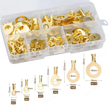 150/300/540Pcs M3/M4/M5/M6/M8/M10 Ring Lugs Eyes Copper Crimp Terminals Cable Lug Wire Connection Non Insulated Assortment Kit