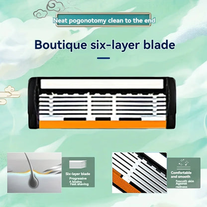 6 Blade Manual Razor for Men, Portable Travel Shaver for Face Beard & Body Hair Removal, Disposable Razors with Non-slip Grip