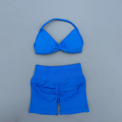 2 Piece Sports Gym Set Strappy Bra Yoga Underwear Short Sport Leggings Bicycle Running Sportswear Woman Seamless Yoga Set