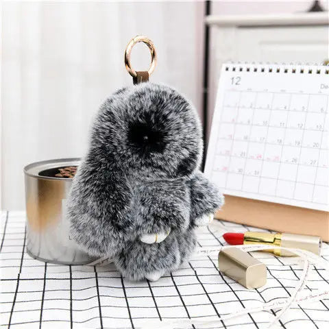 Cute Pluff Bunny Keychain Women Fur Pom Pom Angel Rabbit Key Ring Hare Plush Dolls Toy Girls Bag Car Key Pendant Kids Xmas Gift