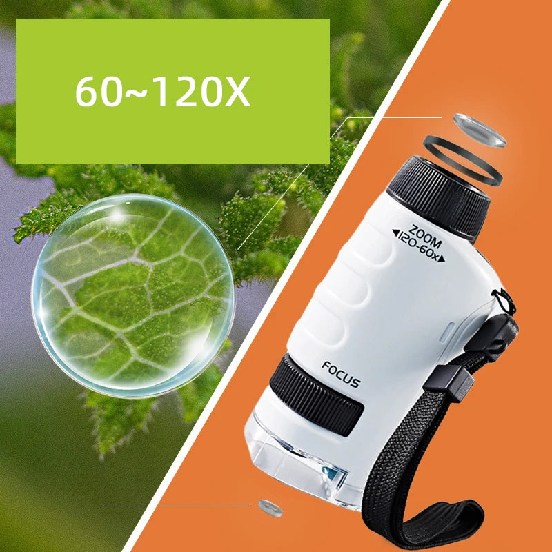 Bioscience Science Experiment 120X Children Microscope Kit Biological Specimen Portable Puzzle Educational Stem Toys for Kids