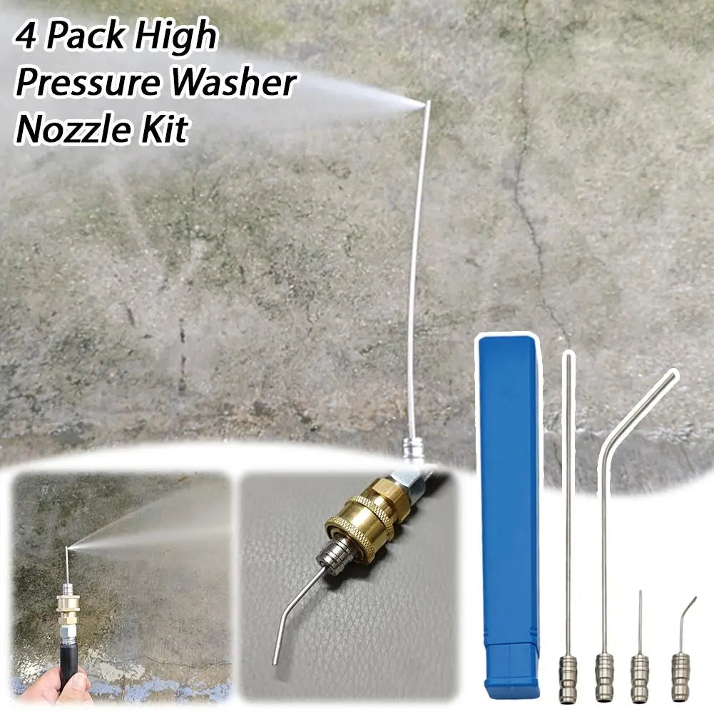 4Pc Cleaning Nozzle Water Gun High Pressure Needle Nozzle Straight/Side Jet For AC & Car Washer Tanks Gap Deep-Cleaning