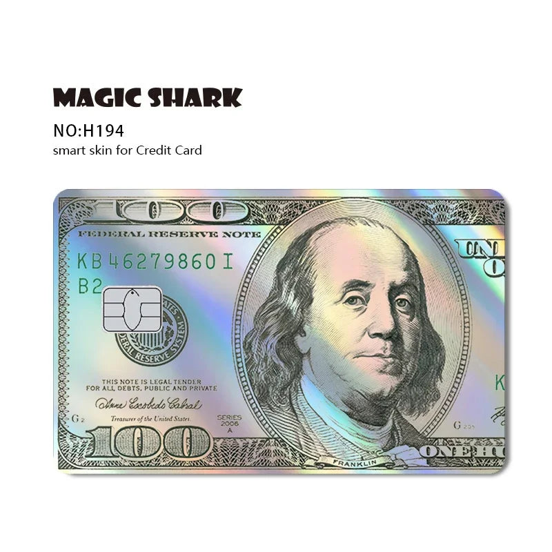 Maigc Shark Gold Dollar Money Cartoon Meme Reflective Sticker Film Cover for Debit Bank Credit Card Small Large Chip
