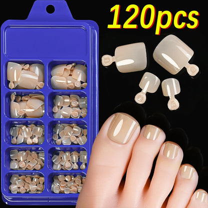 120Pcs 9-Colors French Fake Toenails Summer Short Sqaure Press On Toe Nails Tips Glossy Nude/Pink/Brown Full Cover False Toenail