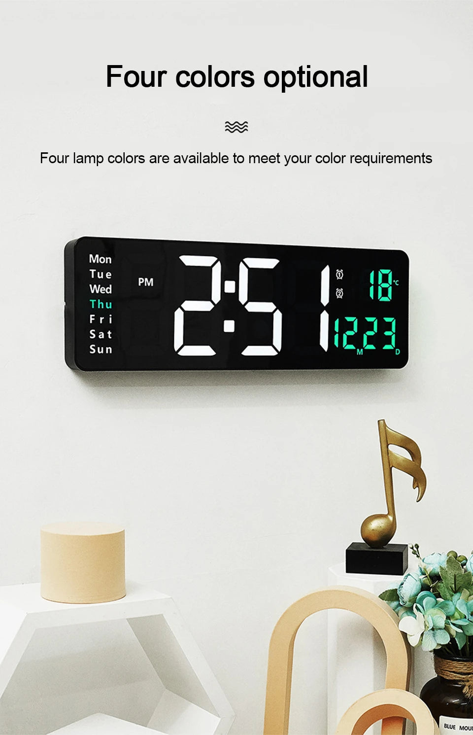 Large Digital Wall Clock Remote Control Temp Date Week Display Power Off Memory Table Clock Wall-mounted Dual Alarms LED Clocks