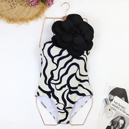 Blue One-Shoulder Ruffled Print Floral Swimsuit Set Cover Up Single Piece Micro Monokini Sexy Swimwear For Girls Summer Beach