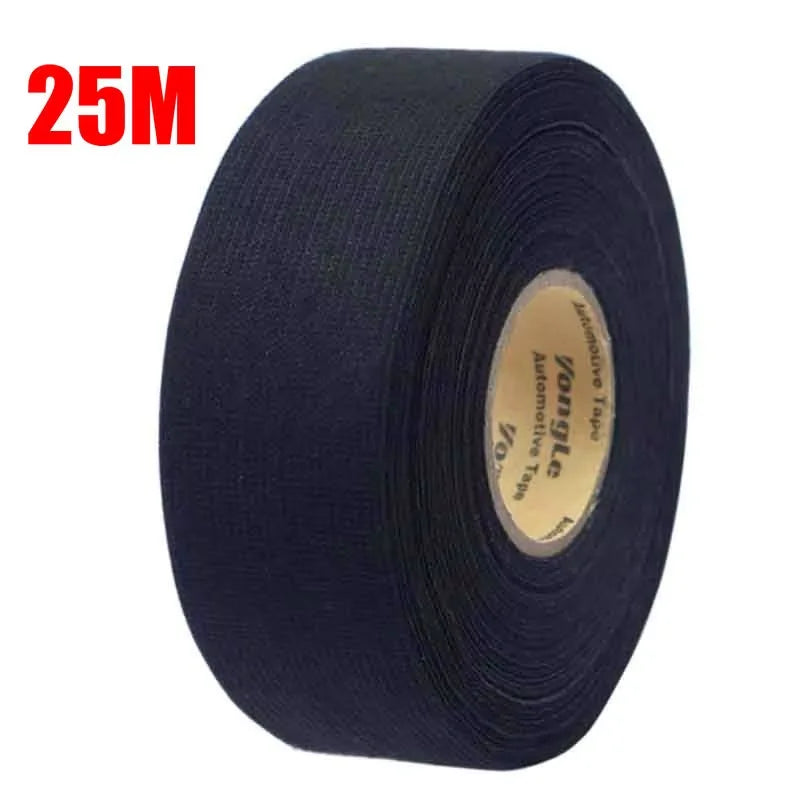 1 Roll 25M Car Wiring Harness Tape - Black Cloth Fabric Adhesive Tape for Auto Cable Looms Insulation Wrapping