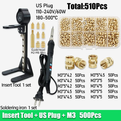Threaded Brass Insert Nut 3d Printing Tool M2 M3 M4 M5 Heat Set Insertion Soldering Iron Kit Hot Melt Knurled Nut for Plastic PC
