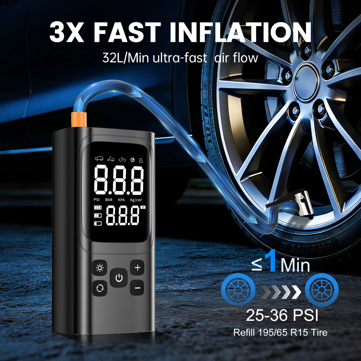 Wireless Car Air Pump 150PSI Electric Tire Inflator Portable Air Compressor for Motorcycle Bike Car Tires And Balls