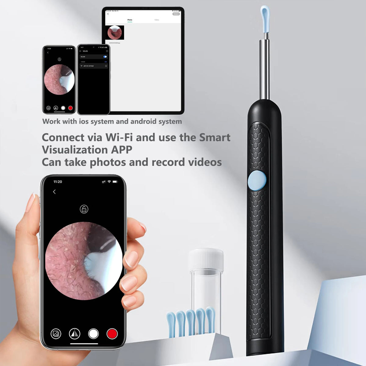 Ear Wax Removal,Ear Cleaner with 1080P CameraSmart Visual Earwax Cleaning Tool8 Pcs Ear Set,6 Ear Scoop Ear Tips Replacement