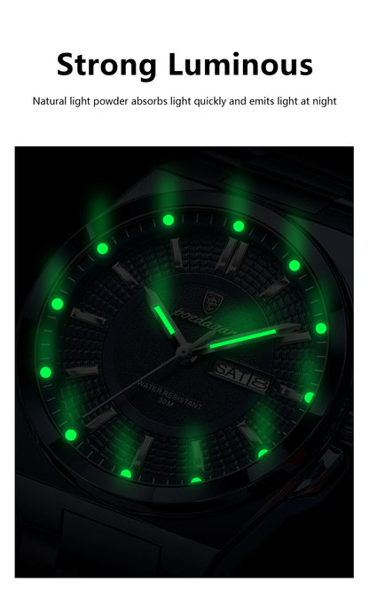 POEDAGAR Top Business Men Wristwatch Stainless Steel Waterproof Luminous Casual Man Watch Date Week Stylish Men's Quartz Watches