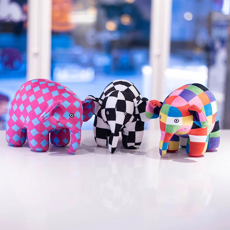 Children's Kawaii Anime Plush Toy Elmer the Elephant and the Bear Butter Cute Cartoon Plaid Elephant Emma Christmas Gift
