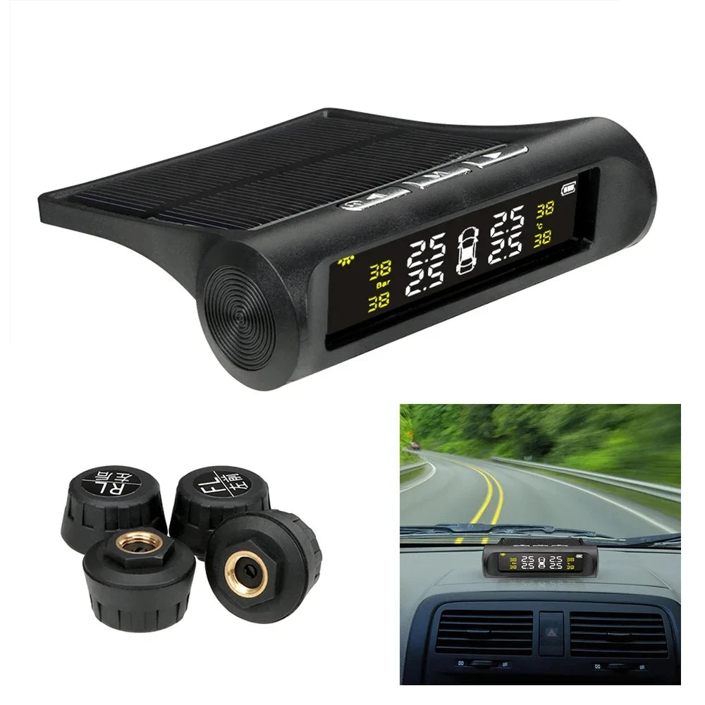 K01 TPMS Solar Sensor Intelligence Wireless Tire Pressure Monitoring System Auto Security Alarm Device With 4 Sensors