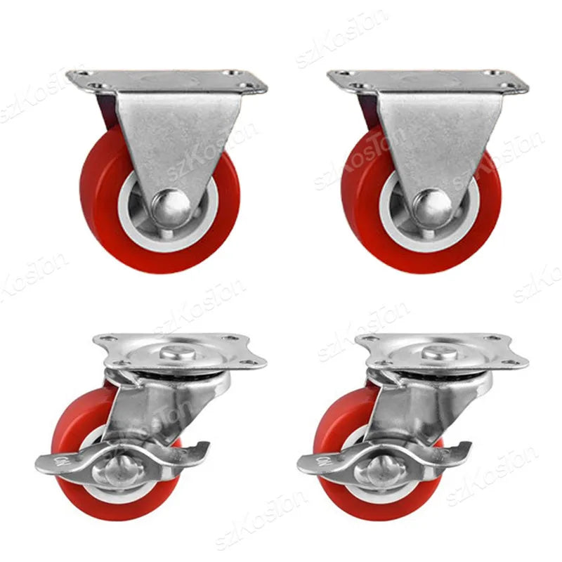 4Pcs/lot 1-2inch Furniture Caster PVC Red Universal Wheel Swivel Caster Roller Wheel For Platform Trolley Accessory