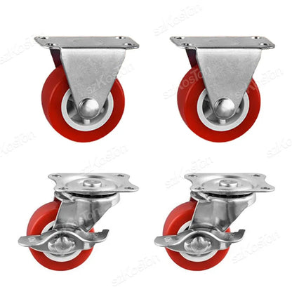 4Pcs/lot 1-2inch Furniture Caster PVC Red Universal Wheel Swivel Caster Roller Wheel For Platform Trolley Accessory