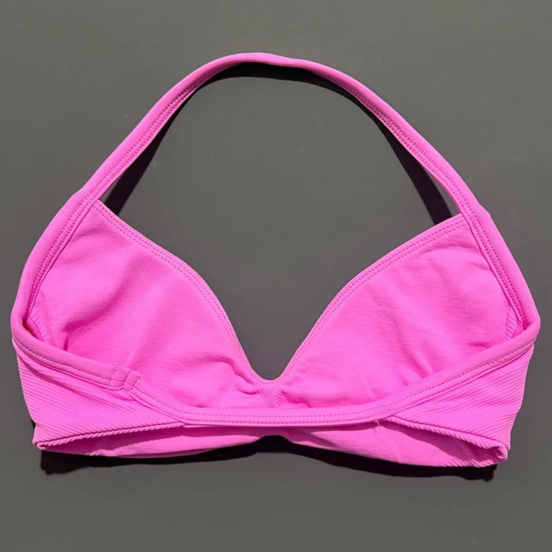 HISTELLO Strappy Bra Women Seamless Gym Underwear High Support Halter Sexy Sports Pilates Clothing Push-up Yoga Workout Tank Top
