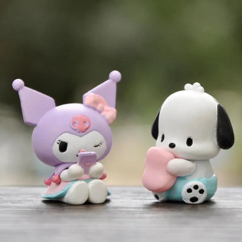 5Pcs-Set Sanrio Cinnamoroll Anime Figure Pochacco Kuromi Pom Pom Purin Hello Kitty Action Figure Toys Model Doll My Melody Gifts